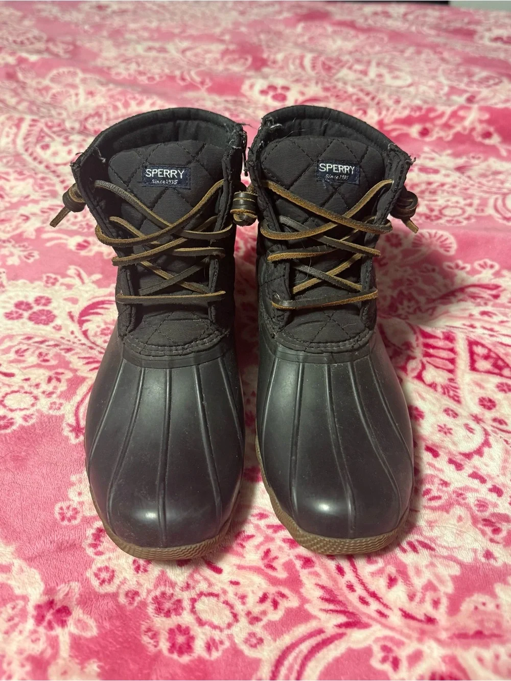 Sperry Kids Black and Brown Lace-Up Duck Boots